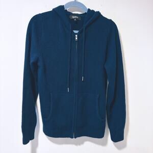 Quince Navy Blue Full Zip Cashmere Hooded Sweatshirt Hoodie Women's Small
